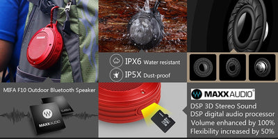 MIFA trådløs høyttaler Bluetooth Stereo IPX6 og IPX5